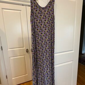 Flax Maxi Dress in Purple, Black and Yellow Leaf Print